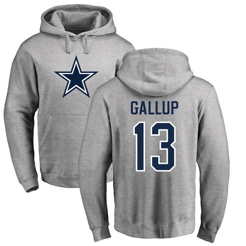 Men Dallas Cowboys Ash Michael Gallup Name and Number Logo #13 Pullover NFL Hoodie Sweatshirts->nfl t-shirts->Sports Accessory